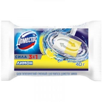 Блок Доместос Лимон гигиенический сменный для унитаза, UNILEVER HPC, 40 г