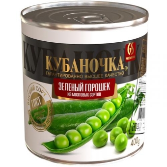 Горошек зеленый Кубаночка консервированный, Кубаночка, 400 г