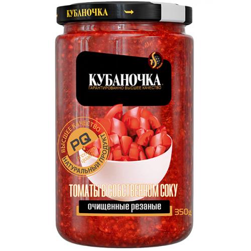 Томаты Кубаночка в собственном соку очищенные резаные, Кубаночка, 350 г