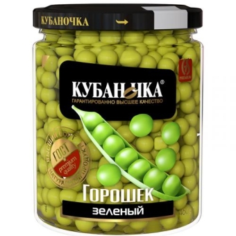 Горошек зеленый Кубаночка консервированный, Кубаночка, 460 г
