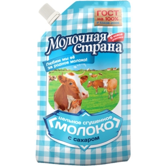 Молоко цельное сгущенное с сахаром Молочная Страна, ЭРКОНПРОДУКТ, 270 г