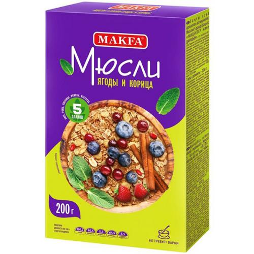 Мюсли Makfa 5 злаков Ягоды и корица, Макфа, 200 г