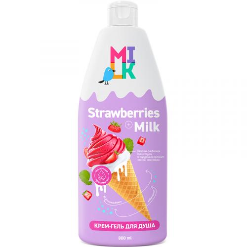 Крем-гель для душа Milk Молоко и земляника, БИГ, 800 мл