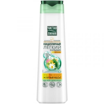 Бальзам мицеллярный легкий Чистая линия Экспертный уход 5 в 1 для всех типов волос, Концерн Калина, 380 мл