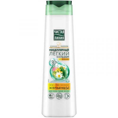 Бальзам мицеллярный легкий Чистая линия Экспертный уход 5 в 1 для всех типов волос, Концерн Калина, 380 мл