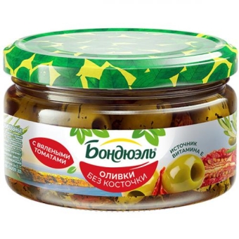 Оливки Бондюэль без косточки с вялеными томатами, Бондюэль, 250 мл