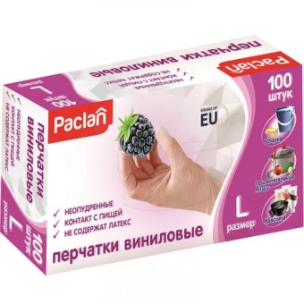 Перчатки виниловые Paclan размер L, Paclan,