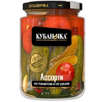 Ассорти Кубаночка из томатов и огурцов, Кубаночка, 720 г