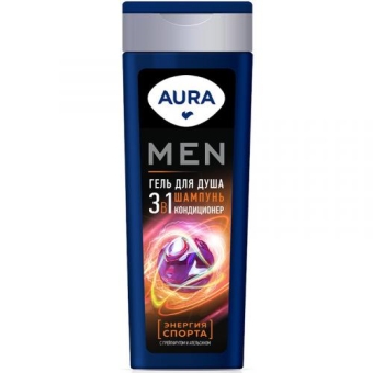 Гель для душа Aura Men 3 в 1 Энергия спорта, Коттон Клаб, 380 мл