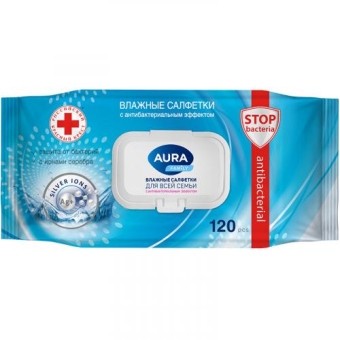 Салфетки влажные Aura Family с антибактериальным эффектом, Коттон Клаб