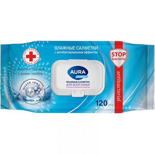 Салфетки влажные Aura Family с антибактериальным эффектом, Коттон Клаб, .