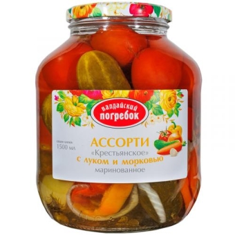 Ассорти Валдайский погребок Крестьянское маринованное с луком и морковью, Валдай, 1500 мл