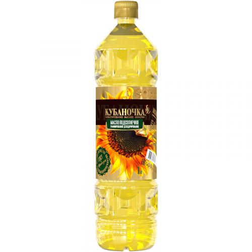 Масло Кубаночка подсолнечное рафинированное дезодорированное, ГОСТ, Премиум, Кубаночка, 1 л