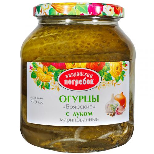 Огурцы Валдайский погребок Боярские маринованные с луком, Валдай, 720 мл