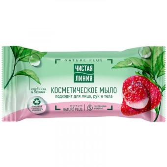 Мыло косметическое Чистая линия Клубника и базилик для лица, рук и тела, Концерн Калина, 75 г