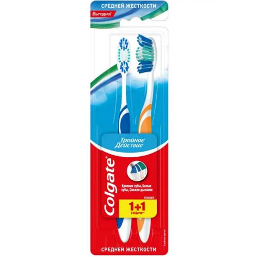 Щетка зубная Colgate 1+1 Тройное действие средней жесткости, COLGATE-PALMOLIVE, .