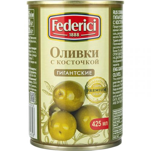 Оливки Federici Гигантские с косточкой, Olive Line International S.L., 420 г