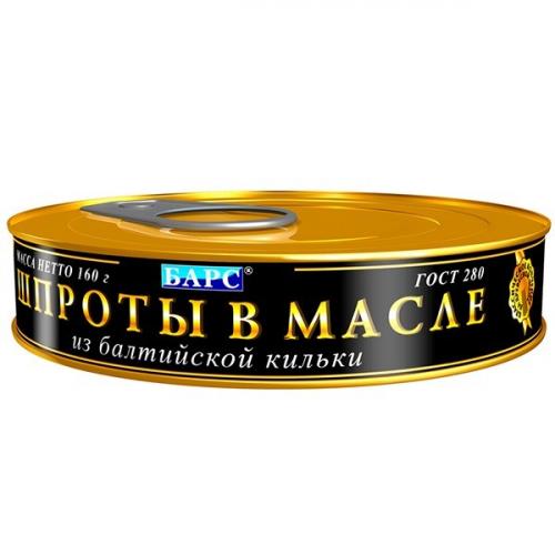 Шпроты в масле Барс из балтийской кильки, Барс, 160 г