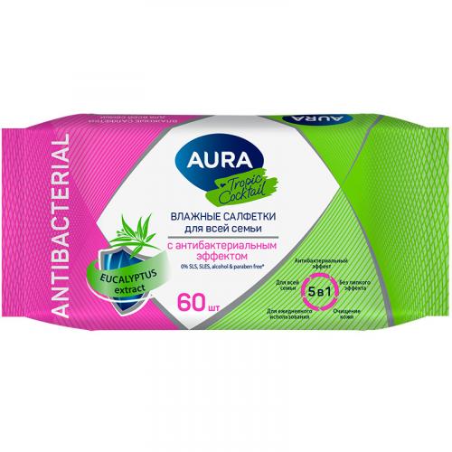 Салфетки влажные Aura Tropic Cocktail с антибактериальным эффектом, Коттон Клаб,
