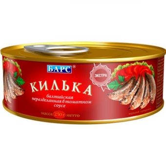 Килька балтийская Барс Экстра в томатном соусе, Барс, 250 г