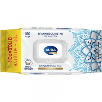 Салфетки влажные Aura Premium парфюмированные, роза и кашемир, Коттон Клаб