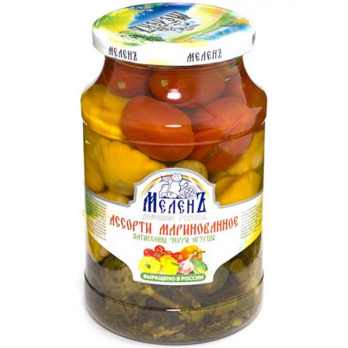 Ассорти маринованное Меленъ патиссоны, черри, огурцы, ЭКОПРОДУКТ, 900 г