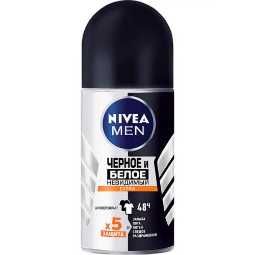 Антиперспирант роликовый Nivea Men Черное и белое Невидимый Extra, Beiersdorf, 50 мл