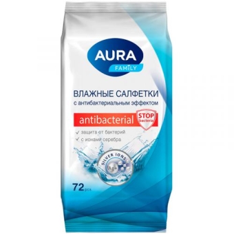 Салфетки влажные Aura Family с антибактериальным эффектом, Коттон Клаб,