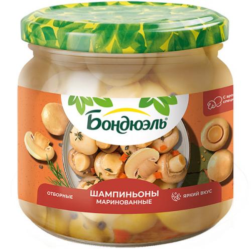 Шампиньоны Бондюэль маринованные целые, Бондюэль, 350 мл