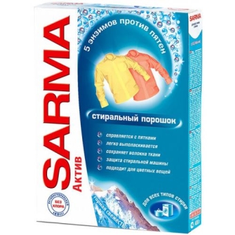 Порошок стиральный Sarma Active Горная свежесть для всех типов стирки, Невская Косметика, 400 г