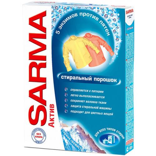 Порошок стиральный Sarma Active Горная свежесть для всех типов стирки, Невская Косметика, 400 г
