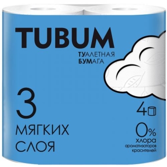 Бумага туалетная Tubum 3-х слойная белая, Архбум Тиссью Групп
