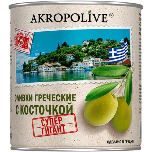 Оливки греческие Akropolive Супергигант с косточкой, БАРС, 810 г