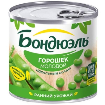 Горошек Бондюэль зеленый молодой, Бондюэль, 400 г
