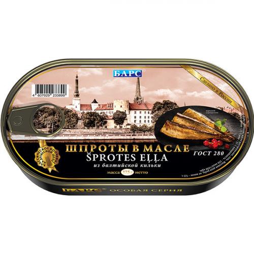 Шпроты в масле Барс из балтийской кильки, Барс, 175 г