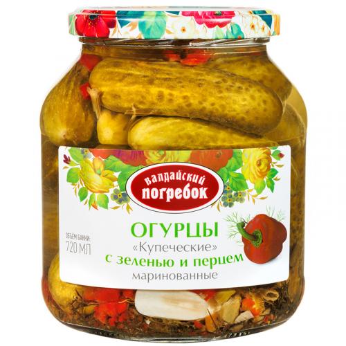 Огурцы Валдайский погребок Купеческие маринованные с перцем, Валдай, 720 мл