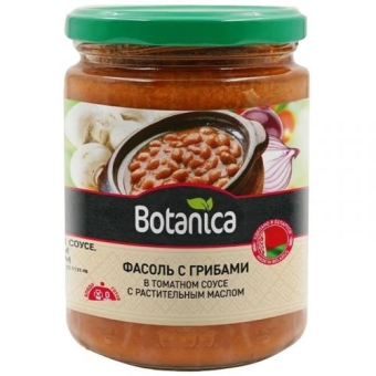 Фасоль Botanica с грибами в томатном соусе с растительным маслом, Botanica, 420 мл