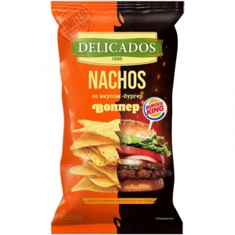 Чипсы кукурузные Delicados Nachos со вкусом Бургер Воппер, Мишн Фудс