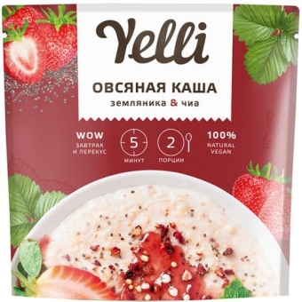 Каша овсяная Yelli земляника и чиа, Ярмарка, 60 г