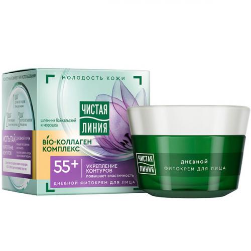 Фитокрем дневной Чистая линия Укрепление контуров 55+ Шлемник и морошка для лица, Концерн Калина, 45 мл