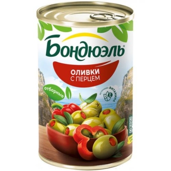 Оливки Бондюэль Мансанилья со сладким перцем, Бондюэль, 300 г