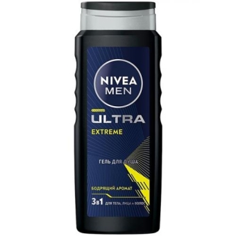 Гель для душа Nivea Men Ultra Extreme 3 в 1 для тела, лица и волос, Beiersdorf, 500 мл