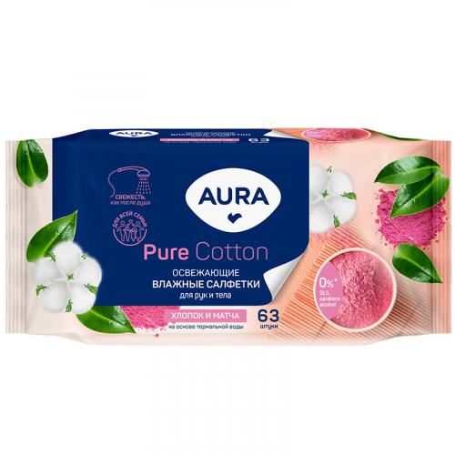Салфетки влажные Aura Pure Cotton освежающие, Коттон Клаб, .