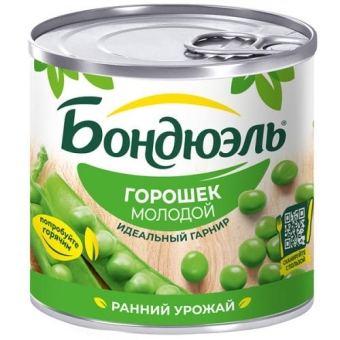 Горошек Бондюэль зеленый молодой, Бондюэль, 200 г