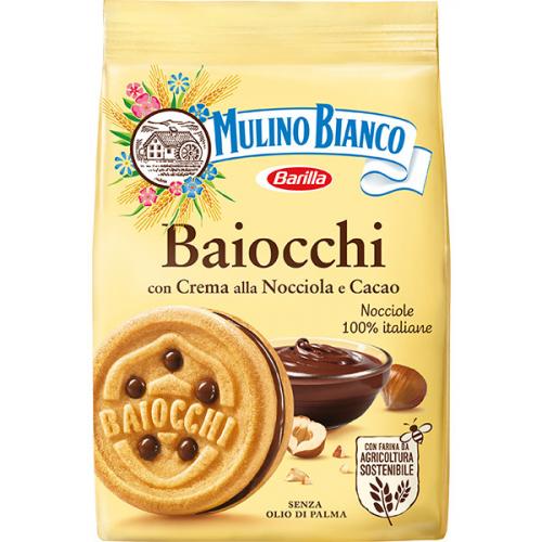 Печенье песочное Mulino Bianco Baiocchi с шоколадно-ореховым кремом, Barilla, 260 г