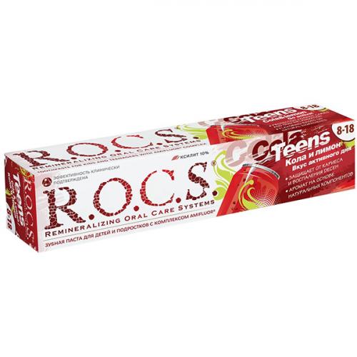 Паста зубная R.O.C.S. Teens Вкус активного дня, Кола и лимон, Диарси Центр, 74 г