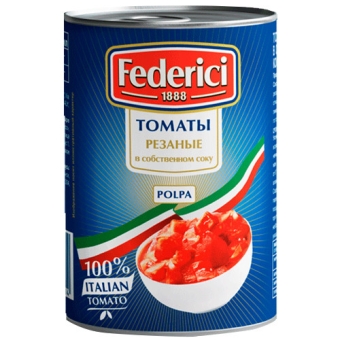 Томаты резаные Federici в собственном соку, Olive Line International S.L., 425 мл