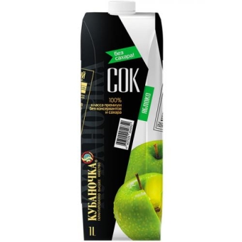 Сок Кубаночка яблочный восстановленный осветленный, Кубаночка, 1 л