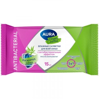 Салфетки влажные Aura Tropic Cocktail с антибактериальным эффектом, Коттон Клаб,