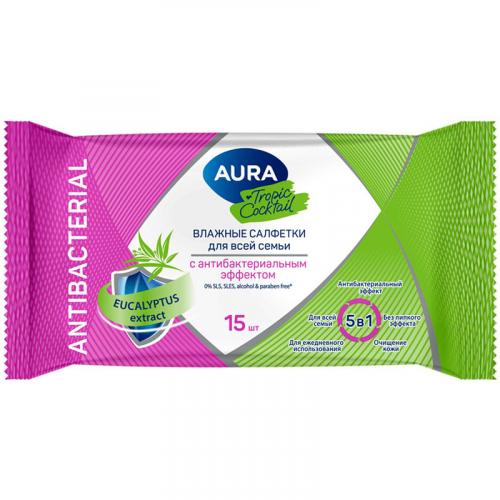 Салфетки влажные Aura Tropic Cocktail с антибактериальным эффектом, Коттон Клаб,